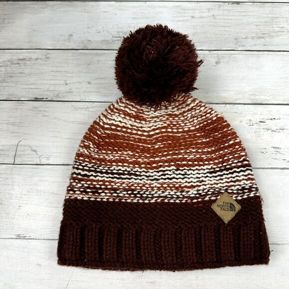 The North Face Women's‎ Brown Beanie Hat One Size Pom pom - Picture 1 of 5